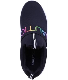 Nautica Black With Light Rainbow Nautica Strap Inscription Fabric Slip On Girls Sneaker
